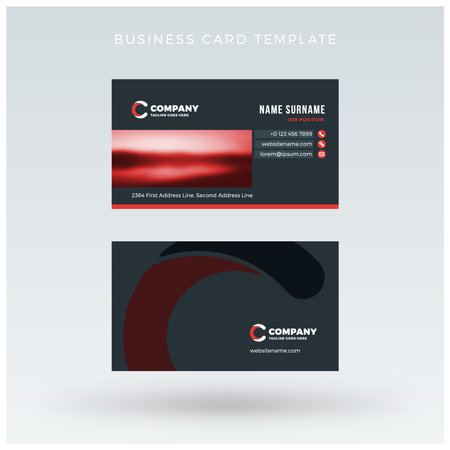 Double-sided Red Business Card Template. Vector Illustration. Stationery Designのイラスト素材