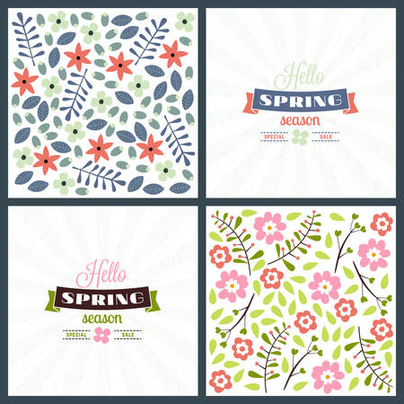 Spring holiday greeting card design. Vector floral greetings card or poster. Romantic labels with flowers patternのイラスト素材