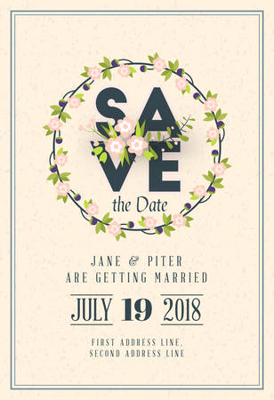 Save the date. Wedding invitation card design template. Stationery design. Vector illustrationのイラスト素材