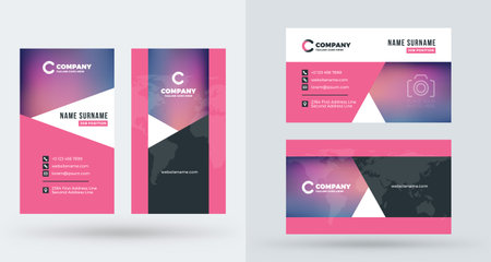 Double-sided creative business card template. Portrait and landscape orientation. Horizontal and vertical layout. Vector illustrationのイラスト素材