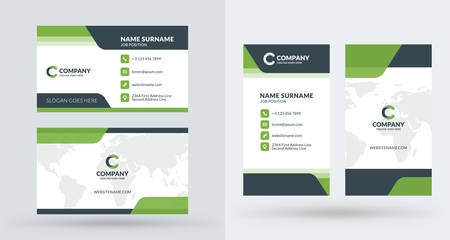 Double-sided creative business card template. Portrait and landscape orientation. Horizontal and vertical layout. Vector illustrationのイラスト素材