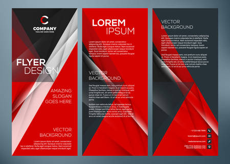 Vector business trifold brochure or banner template. Abstract red and black background. Vector illustrationのイラスト素材