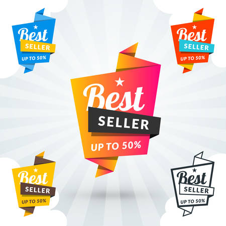 Vector promotional banner in five color variations. Flat style design elementsのイラスト素材