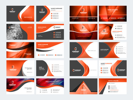 Double sided business card templates. Red color theme. Stationery design vector set. Vector illustrationのイラスト素材