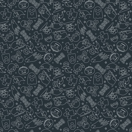 Halloween background. Seamless pattern design. Black and white color theme. Vector illustrationのイラスト素材