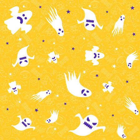 Halloween background with ghosts. Seamless pattern design. Vector illustrationのイラスト素材