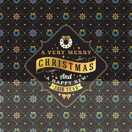 Vintage Christmas greeting card. Typographic retro design on seamless background. Vector Illustrationのイラスト素材