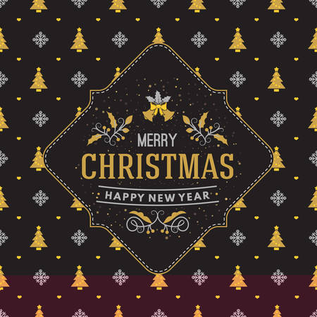 Vintage Christmas greeting card. Typographic retro design on seamless background. Vector Illustrationのイラスト素材