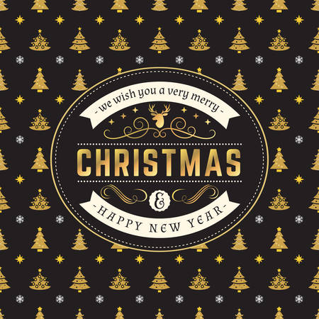 Vintage Christmas greeting card. Typographic retro design on seamless background. Vector Illustrationのイラスト素材