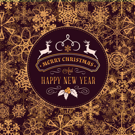 Vintage Christmas greeting card. Typographic retro design on seamless background. Vector Illustrationのイラスト素材