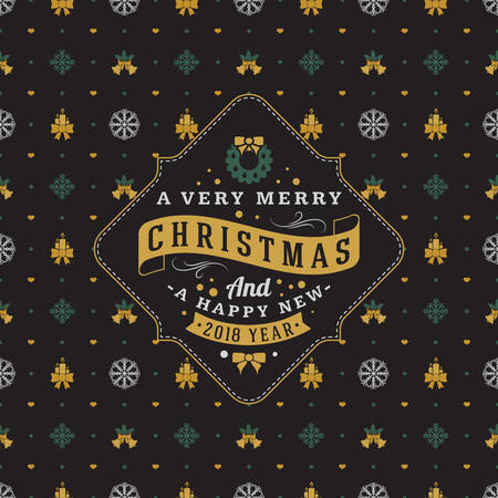 Vintage Christmas greeting card. Typographic retro design on seamless background. Vector Illustrationのイラスト素材