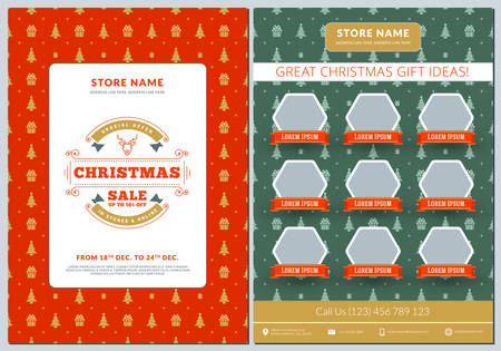 Christmas sale catalog design. Business template. Vintage badge with winter backgroundのイラスト素材
