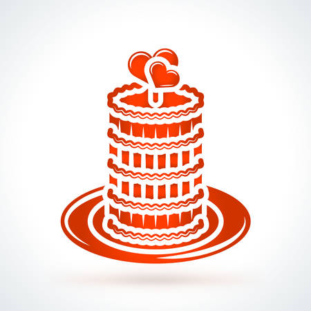 Cake with hearts. St. Valentines Day vector design element. Love, wedding or dating romantic decorative symbolのイラスト素材