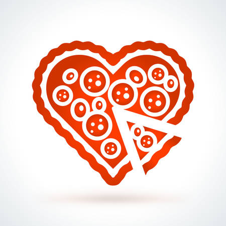 Heart shaped pizza. St. Valentines Day vector design element. Love, wedding or dating romantic decorative symbolのイラスト素材