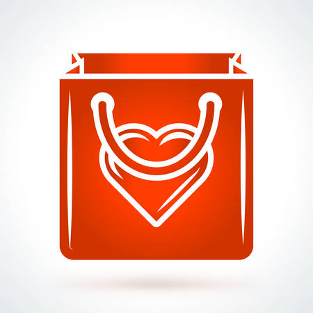 Shopping bag with heart. St. Valentines Day vector design element. Love, wedding or dating romantic decorative symbolのイラスト素材