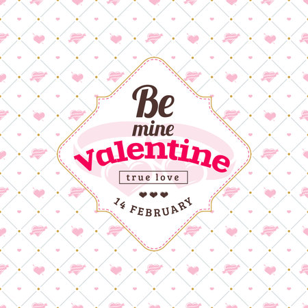 Happy Valentines Day typography greeting card. Vector design template with seamless background and romantic signsのイラスト素材