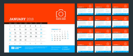Desk calendar for 2018 year. Week starts on Monday Vector design print templateのイラスト素材