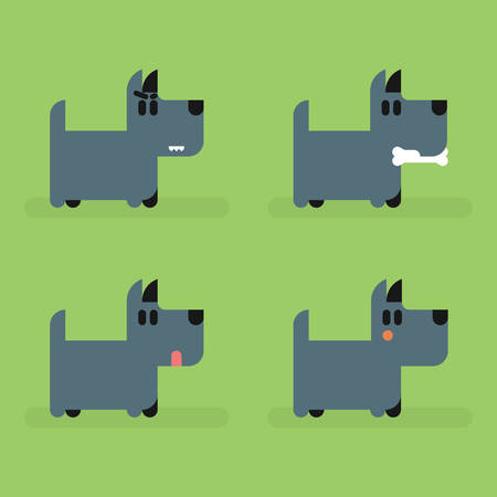 Cute funny dog terrier set with different emotions. Standing, eating, angry, shame, curiosityのイラスト素材