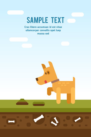 Cartoon charachter little dog looking for a bone. Vector flat illustrationのイラスト素材