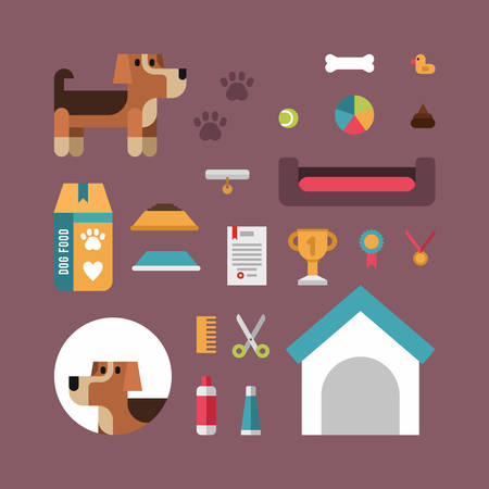 Set of dogs and dog care toys and elementsのイラスト素材