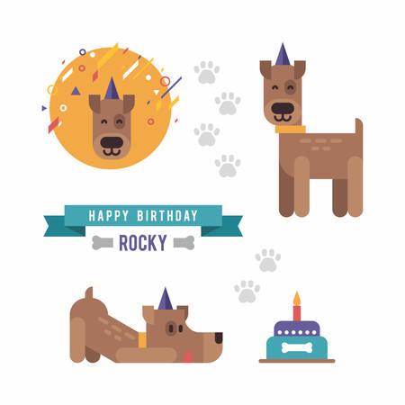 Cartoon style set of dog party and birthday elementsのイラスト素材