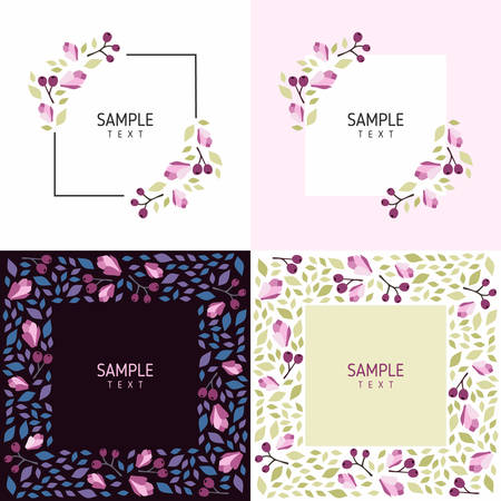 Set of cards with floral frames. Wedding ornament concept. Vector layout decorative greeting card or invitation design backgroundのイラスト素材