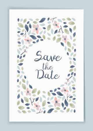 Save the date. Wedding invitation card design template with botanical design elements. Stationery design. Vector illustrationのイラスト素材