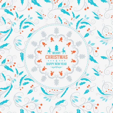 Merry Christmas and Happy New Year. Retro design on seamless background. Vector background for wrapping paper or greeting cardのイラスト素材