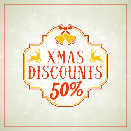Christmas sale poster design. Holiday shopping. Discount offer. Vintage badge with winter backgroundのイラスト素材
