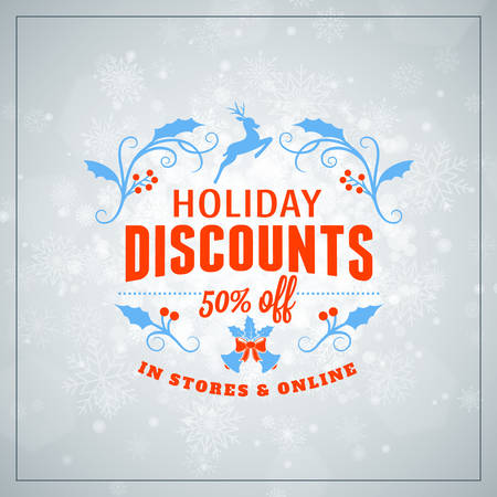 Christmas sale poster design. Holiday shopping. Discount offer. Vintage badge with winter backgroundのイラスト素材