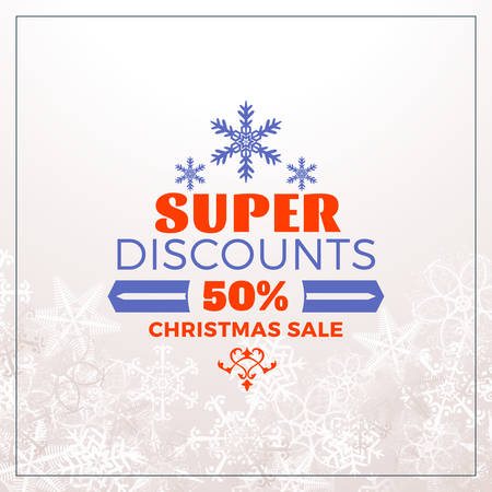 Christmas sale poster design. Holiday shopping. Discount offer. Vintage badge with winter backgroundのイラスト素材
