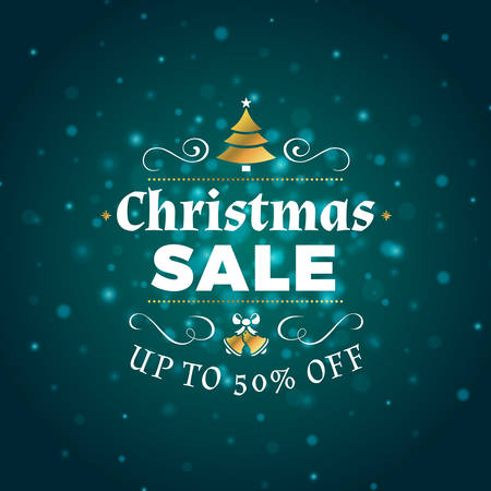Christmas sale poster design. Holiday shopping. Discount offer. Vintage badge with winter backgroundのイラスト素材