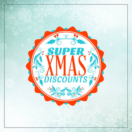 Christmas sale poster design. Holiday shopping. Discount offer. Vintage badge with winter backgroundのイラスト素材