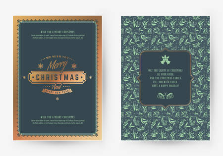Merry Christmas greeting card template. Typographic retro design. Vector Illustrationのイラスト素材