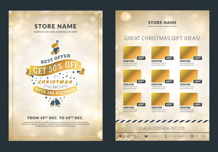 Christmas sale catalog design. Business flyer template. Vintage badge with winter backgroundのイラスト素材