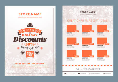 Christmas sale catalog design. Business flyer template. Vintage badge with winter backgroundのイラスト素材
