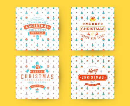 Merry Christmas and Happy New Year. Retro design on seamless background. Set of vector backgrounds for wrapping paper or greeting cardのイラスト素材