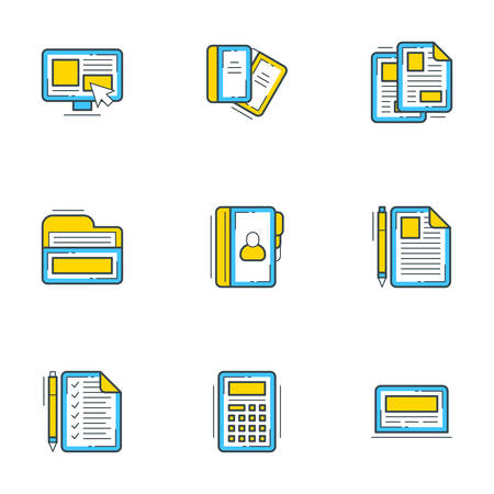 Set of 9 flat line business icons. Flat line illustration concept for web banner and printed materials. Vector illustrationのイラスト素材