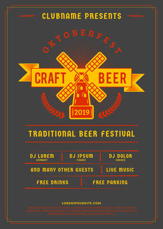 Oktoberfest beer festival celebration. Typography poster or flyer template for beer party. Vintage beer labelのイラスト素材