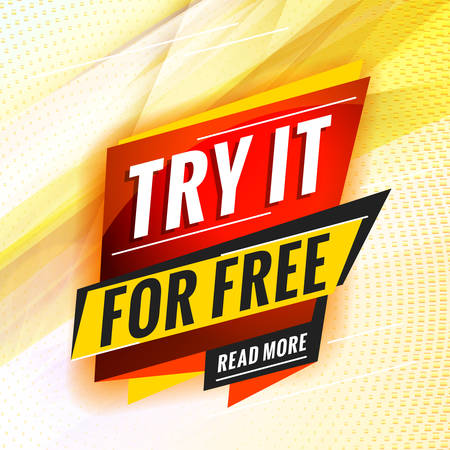 Try it for free. Promotional concept template for banner, website, poster. Special offer tag. Vector illustration with abstract colorful backgroundのイラスト素材