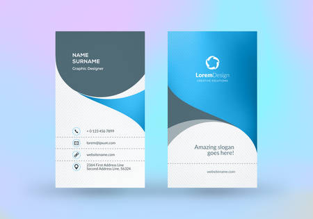 Double-sided vertical business card template. Vector mockup illustration. Stationery design. Halftone textureのイラスト素材