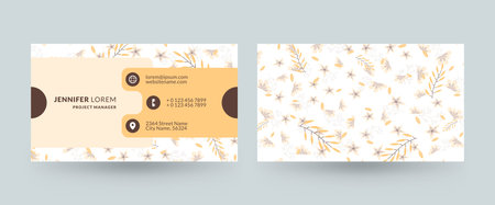Double-sided horizontal business card template with cute floral background. Vector mockup illustration. Stationery designのイラスト素材