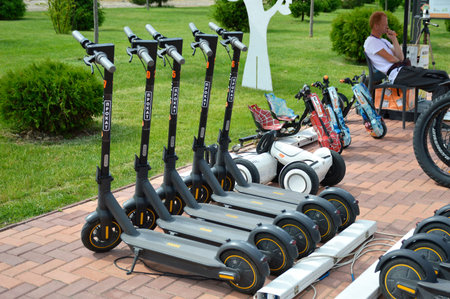 Bender, Moldova - June 4, 2022:wynh for the rental and rental of electric scooters and bicycles....
