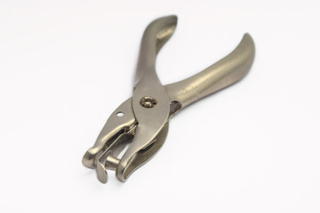 Metal single paper hole silver isolated on white background.の写真素材