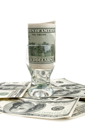 dolar in a class isolated on a white baclgroundの写真素材