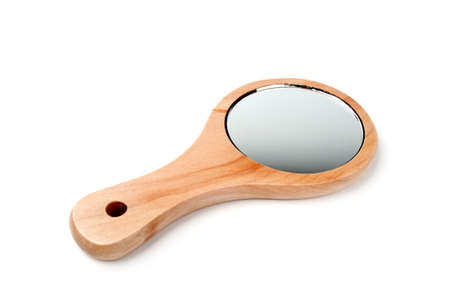 mirror in wooden frame isolated on a white backgroundの写真素材