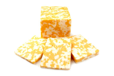 slice of cheese isolated on a white backgroundの写真素材