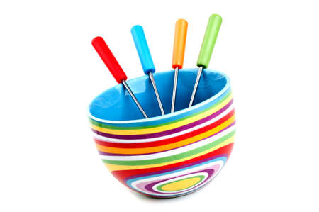 colored fondue cup isolated on a white backgroundの写真素材