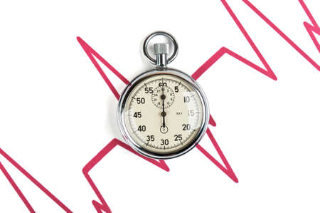 stopwatch and cardiogram results isolated on a white backgroundの写真素材