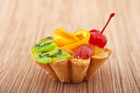 desert cake with fruits on a backgroundの写真素材